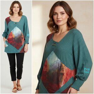 Aventures des Toiles Blouse Top Tunic Art-to-Wear Colorblock Artsy size 48 US XL